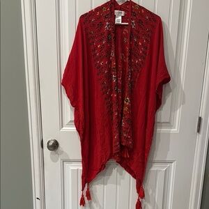 Red Kimono with Gold Botanical Accents